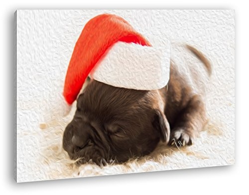 deyoli süßer Hund mit Weihnachtsmütze Effekt: Zeichnung im Format: 100x70 als Leinwandbild, Motiv fertig gerahmt auf Echtholzrahmen, Hochwertiger Digitaldruck mit Rahmen, Kein Poster oder Plakat