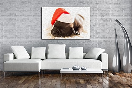 deyoli süßer Hund mit Weihnachtsmütze Effekt: Zeichnung im Format: 100x70 als Leinwandbild, Motiv fertig gerahmt auf Echtholzrahmen, Hochwertiger Digitaldruck mit Rahmen, Kein Poster oder Plakat