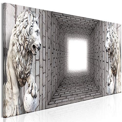 decomonkey Bilder Skulptur Löwe 150x50 cm 1 Teilig Leinwandbilder Bild auf Leinwand Wandbild Kunstdruck Wanddeko Wand Wohnzimmer Wanddekoration Deko Tunnel Ziegel grau