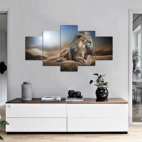 Celi Canvas prints Leinwand Wandkunst Malerei Löwe 5 Teilig 150X80Cm Moderne Wandkunst Bild Abstrakte Pop Art Malerei Foto Für Badezimmer Wohnzimmer