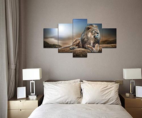 Celi Canvas prints Leinwand Wandkunst Malerei Löwe 5 Teilig 150X80Cm Moderne Wandkunst Bild Abstrakte Pop Art Malerei Foto Für Badezimmer Wohnzimmer