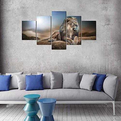 Celi Canvas prints Leinwand Wandkunst Malerei Löwe 5 Teilig 150X80Cm Moderne Wandkunst Bild Abstrakte Pop Art Malerei Foto Für Badezimmer Wohnzimmer