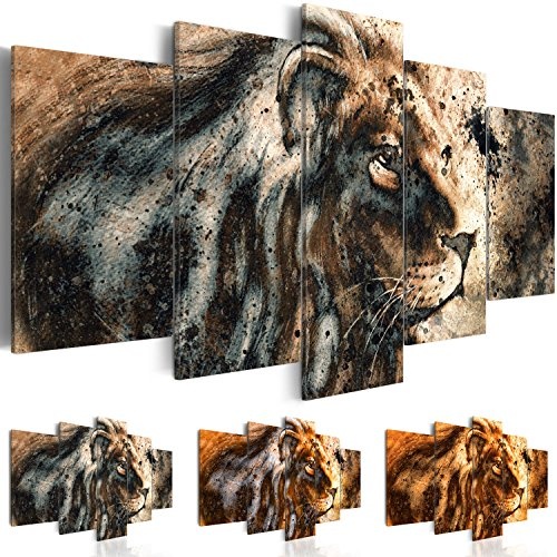 murando - Bilder 200x100 cm - Leinwandbilder - Fertig Aufgespannt - Vlies Leinwand - 5 Teilig - Wandbilder XXL - Kunstdrucke - Wandbild - Tier Löwe g-B-0026-b-n