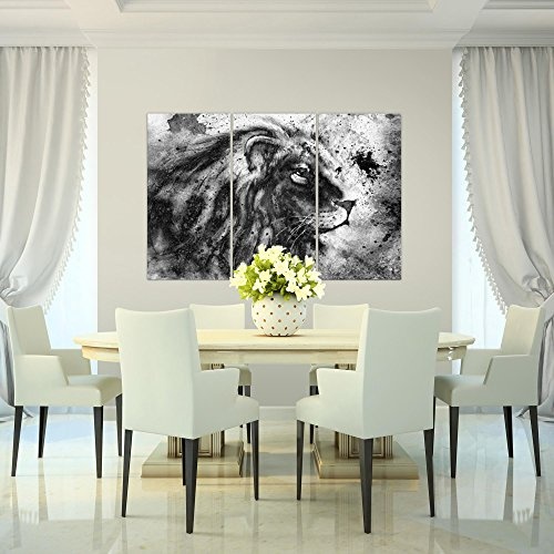 Runa Art Bilder Afrika Löwe Wandbild 120 x 80 cm - 3 Teilig Vlies - Leinwand Bild XXL Format Wandbilder Wohnzimmer Wohnung Deko Kunstdrucke Grau - Made IN Germany - Fertig Zum Aufhängen 002231c