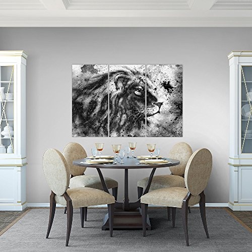 Runa Art Bilder Afrika Löwe Wandbild 120 x 80 cm - 3 Teilig Vlies - Leinwand Bild XXL Format Wandbilder Wohnzimmer Wohnung Deko Kunstdrucke Grau - Made IN Germany - Fertig Zum Aufhängen 002231c