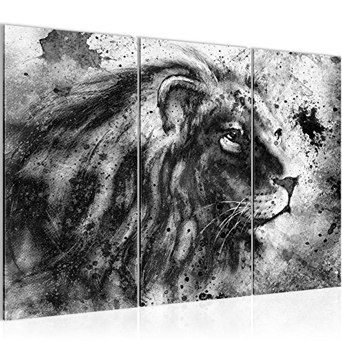 Runa Art Bilder Afrika Löwe Wandbild 120 x 80 cm - 3 Teilig Vlies - Leinwand Bild XXL Format Wandbilder Wohnzimmer Wohnung Deko Kunstdrucke Grau - Made IN Germany - Fertig Zum Aufhängen 002231c