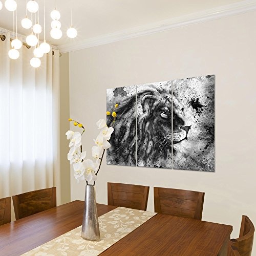 Runa Art Bilder Afrika Löwe Wandbild 120 x 80 cm - 3 Teilig Vlies - Leinwand Bild XXL Format Wandbilder Wohnzimmer Wohnung Deko Kunstdrucke Grau - Made IN Germany - Fertig Zum Aufhängen 002231c