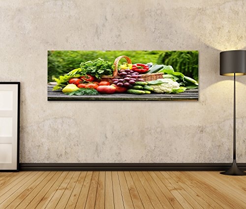 islandburner Bild Bilder auf Leinwand Korb mit Obst und Gemüse Poster, Leinwandbild, Wandbilder