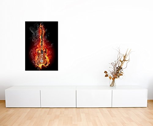 Paul Sinus Art 120x60cm - WANDBILD Gitarre Feuer Rauch Rock Musik - Leinwandbild auf Keilrahmen Modern Stilvoll - Bilder und Dekoration