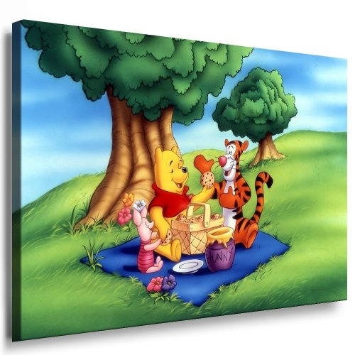 Winnie the Pooh Kinderzimmer Leinwand Bild - 100x70cm k. Poster ! Bild fertig auf Keilrahmen ! Pop Art Gemälde Kunstdrucke, Wandbilder, Bilder zur Dekoration - Deko / Top 100 ! Bilder für Kinderzimmer - Babyzimmer