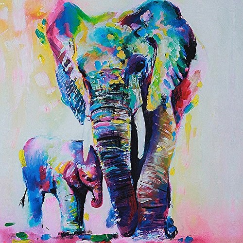 Gemini _ Mall® handgemaltes Ölgemälde bunter Elefant auf Leinwand rahmenlos modern Leinwandbild, Wandmontage Bild, Deko, canvas, elefant, 60 x 60 cm