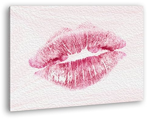 deyoli Roter Lippenstift Abdruck Effekt: Zeichnung als Leinwandbild, Motiv fertig gerahmt auf Echtholzrahmen, Hochwertiger Digitaldruck mit Rahmen, Kein Poster oder Plakat (60x40)