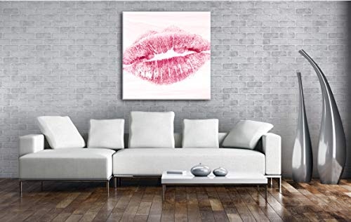 deyoli Roter Lippenstift Abdruck Format: 60x60 als Leinwandbild, Motiv fertig gerahmt auf Echtholzrahmen, Hochwertiger Digitaldruck mit Rahmen, Kein Poster oder Plakat