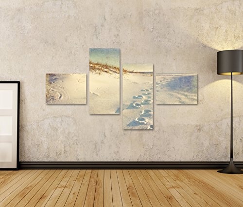 islandburner Bild Bilder auf Leinwand Abdrücke in den Sanddünen, die zum Ozean bei Sonnenuntergang führen Wandbild, Poster, Leinwandbild ECQ