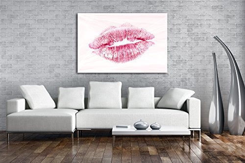 deyoli Roter Lippenstift Abdruck Format: 80x60 als Leinwandbild, Motiv fertig gerahmt auf Echtholzrahmen, Hochwertiger Digitaldruck mit Rahmen, Kein Poster oder Plakat