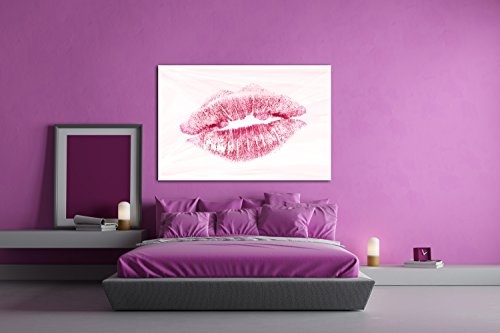 deyoli Roter Lippenstift Abdruck Format: 80x60 als Leinwandbild, Motiv fertig gerahmt auf Echtholzrahmen, Hochwertiger Digitaldruck mit Rahmen, Kein Poster oder Plakat