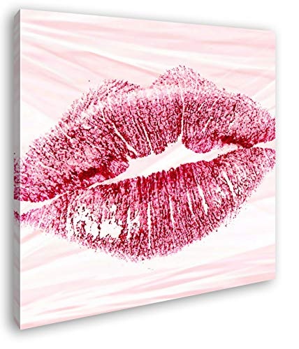 deyoli Roter Lippenstift Abdruck Format: 70x70 Effekt: Zeichnung als Leinwandbild, Motiv fertig gerahmt auf Echtholzrahmen, Hochwertiger Digitaldruck mit Rahmen, Kein Poster oder Plakat