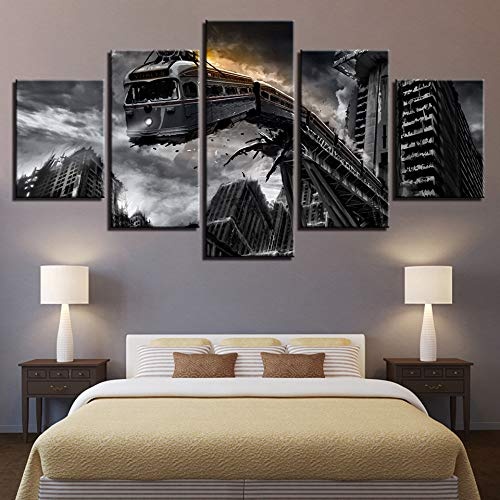 Modulare Bild Home Decor Canvas 5 Panel Zug Abfallen Brücke Malerei Wand Für Wohnzimmer Moderne Art,Size 2