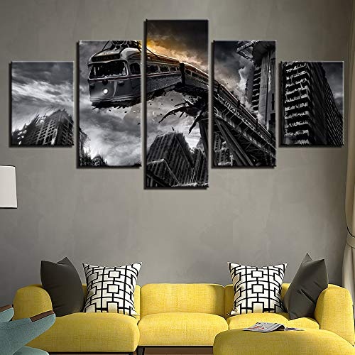 Modulare Bild Home Decor Canvas 5 Panel Zug Abfallen Brücke Malerei Wand Für Wohnzimmer Moderne Art,Size 2