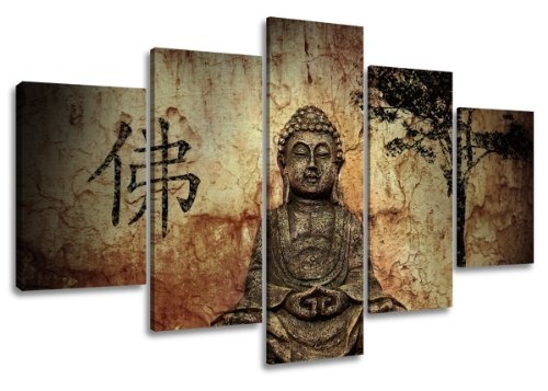 Visario Leinwandbilder 5502 Bild auf Leinwand Buddha, 160 cm, 5 Teile