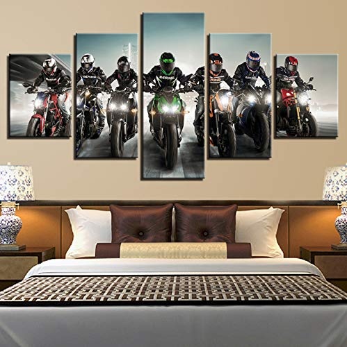 shiyusheng Poster Stil Wanddekoration 5 Panel Motorräder Racing Abstrakte Leinwandbilder Für Wohnzimmer Cuadros Moderne Gemälde, 10x15 10x20 10x25 cm