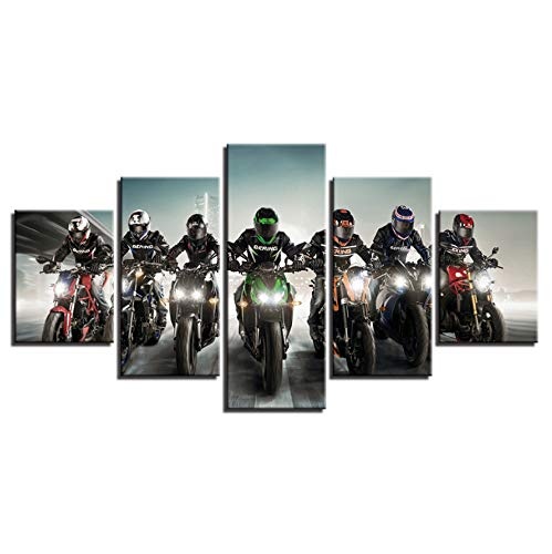 shiyusheng Poster Stil Wanddekoration 5 Panel Motorräder Racing Abstrakte Leinwandbilder Für Wohnzimmer Cuadros Moderne Gemälde, 10x15 10x20 10x25 cm