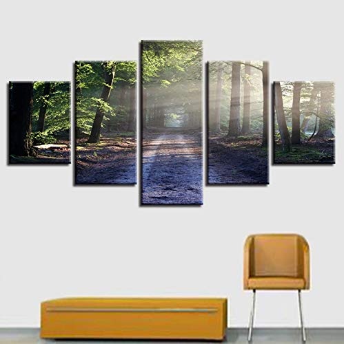 shiyusheng Wandkunst Modulare d 5 Stücke Baum Waldweg Leinwandbilder HD Druck Decor Home Wohnzimmer Natürliche Landschaftsbilder, 20x35 20x45 20x55 cm