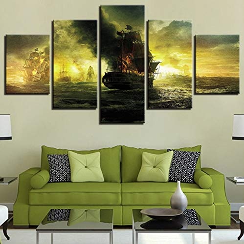 shiyusheng Leinwandbilder Wandbilder Modularbild 5 Panel Fluch der Karibik Wellen des Meeres Moderne Rahmen Gemälde Dekor Kinderzimmer, 20x35 20x45 20x55cm