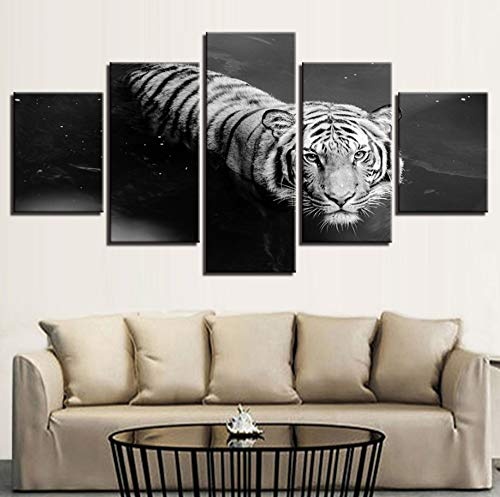 shiyusheng Moderne HD Gedruckt   Wandkunst Leinwandbilder 5 Stücke Tier Weißer Tiger Schwimmen Malerei Poster Wohnkultur Wohnzimmer, 30x40 30x60 30x80 cm