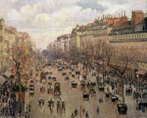 Leinwandbild auf Keilrahmen: Camille Pissarro, "Boulevard Montmartre, Afternoon Sun, 1897", 66 x 53