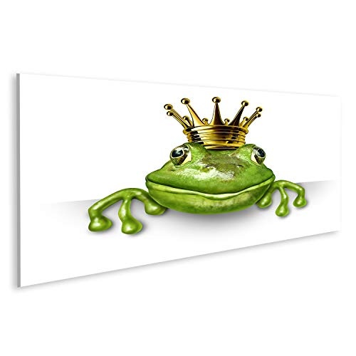 Bild Bilder auf Leinwand Froschprinz mit Kleiner Goldkrone, die EIN leeres Zeichen hält, das das Märchenkonzept der Änderunund der Umwandlung von Einer Amphibie zur Abgabe darstellt. Wandbil