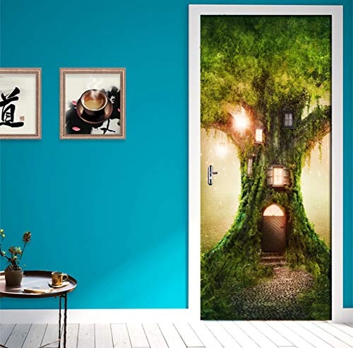 DWWNB 3D Türaufkleber Ruhig Abgelegene Baum Loch Fototapete PVC Selbstklebende Aufkleber Tapeten Für Wohnzimmer Wohnkultur Poster 77 * 200 cm
