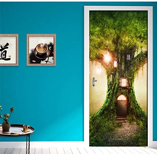 DWWNB 3D Türaufkleber Ruhig Abgelegene Baum Loch Fototapete PVC Selbstklebende Aufkleber Tapeten Für Wohnzimmer Wohnkultur Poster 77 * 200 cm