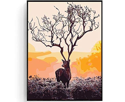 laonieshangmao DIY Oil Painting by Numbers Crafts for Adults Acrylic Paint by Number Kits Home Decor Deer Poster for Livingroom 40x50CM No Frame
