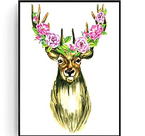 laonieshangmao DIY Oil Painting by Numbers Crafts for Adults Acrylic Paint by Number Kits Home Decor Deer Poster for Livingroom 40x50CM No Frame