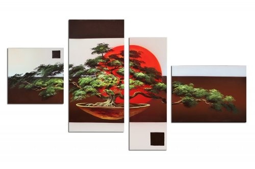 Bilderdepot24 "Japan Bonsai M1 handgemaltes Leinwandbild 120x70cm 4 teilig 350