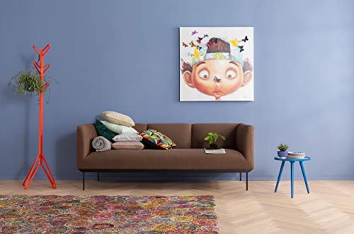 Kare Design Bild Touched Boy with Butterflys, XXL Leinwandbild auf Keilrahmen, Wanddekoration mit Jungen und Schmetterlingen, bunt (H/B/T) 100x100x4cm
