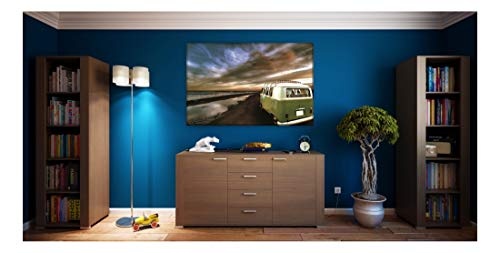 Homedeco-24 Wandbild Leinwand, Freiheit - VW Bulli am Strand. 65 x 100 cm