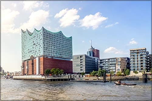 Homedeco-24 Wandbild Leinwand, Hamburg - Hafen und Elbphilharmonie 80 x 120 cm