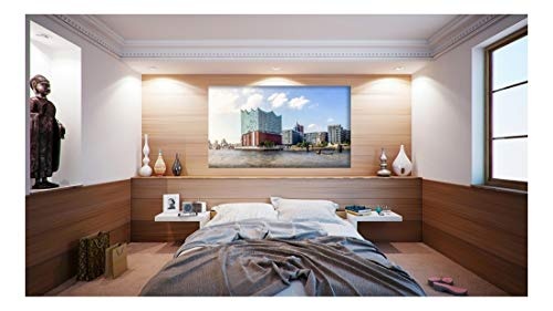 Homedeco-24 Wandbild Leinwand, Hamburg - Hafen und Elbphilharmonie 80 x 120 cm