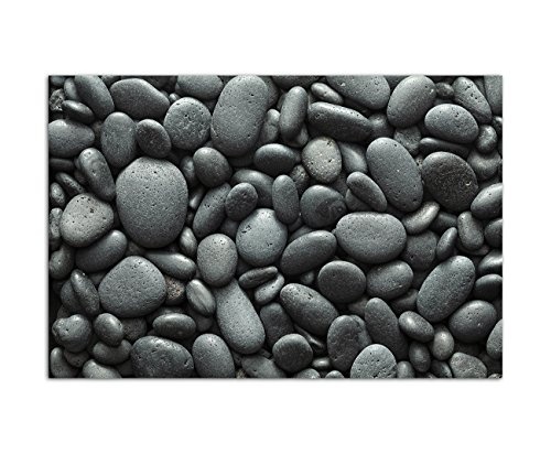120x80cm - Dunkle abgerundete Steine schwarz vom Strand - Bild auf Keilrahmen modern stilvoll - Bilder und Dekoration