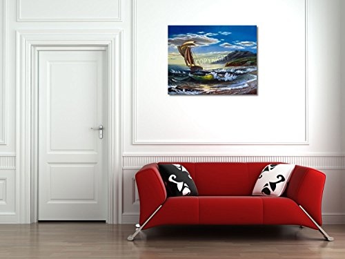 Ihar Balaikin - Segelboot im stürmischen Meer - 90x70 cm - Textil-Leinwandbild auf Keilrahmen - Wand-Bild - Kunst, Gemälde, Foto, Bild auf Leinwand - Sport
