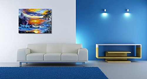 Ihar Balaikin - Schöne Meer Abendlandschaft - 100x75 cm - Textil-Leinwandbild auf Keilrahmen - Wand-Bild - Kunst, Gemälde, Foto, Bild auf Leinwand - Städte & Reise
