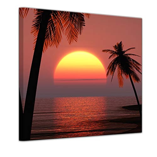Wandbild - Sonnenuntergang auf Ibiza - Bild auf Leinwand - 60 x 60 cm - Leinwandbilder - Bilder als Leinwanddruck - Urlaub, Sonne & Meer - Mittelmeer - Europa - Sonne über dem Meer