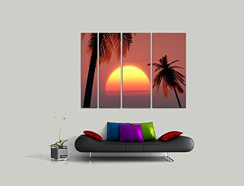 Keilrahmenbild - Sonnenuntergang auf Ibiza - Bild auf Leinwand - 180 x 120 cm 4tlg - Leinwandbilder - Bilder als Leinwanddruck - Urlaub, Sonne & Meer - Mittelmeer - Europa - Sonne über dem Meer