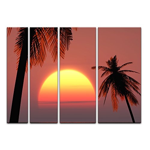 Keilrahmenbild - Sonnenuntergang auf Ibiza - Bild auf Leinwand - 180 x 120 cm 4tlg - Leinwandbilder - Bilder als Leinwanddruck - Urlaub, Sonne & Meer - Mittelmeer - Europa - Sonne über dem Meer