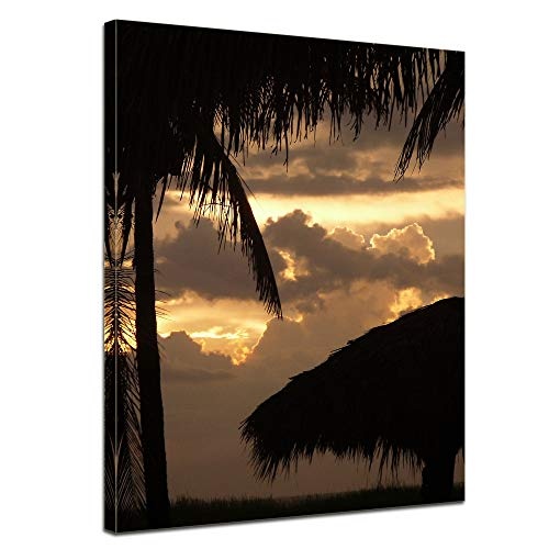 Keilrahmenbild - Sonnenuntergang II - Bild auf Leinwand - 90 x 120 cm - Leinwandbilder - Bilder als Leinwanddruck - Urlaub, Sonne & Meer - Südsee - Palmen und Strand