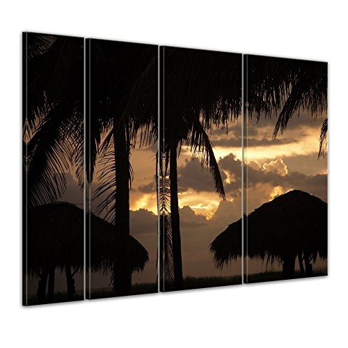 Keilrahmenbild - Sonnenuntergang II - Bild auf Leinwand - 180x120 cm 4 teilig - Leinwandbilder - Bilder als Leinwanddruck - Urlaub, Sonne & Meer - Südsee - Palmen und Strand