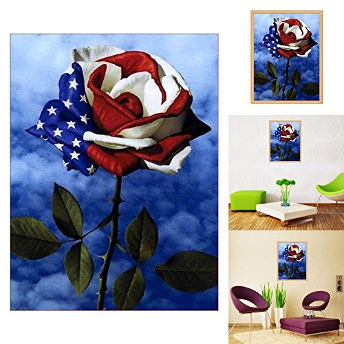 Dandeliondeme DIY Diamant Malerei Kits, American Flagge Design Rose 5D Art Diamant Painting Kreuzstich Stickerei Arts Craft Decor Geschenk 30 x 40 cm, Q1203