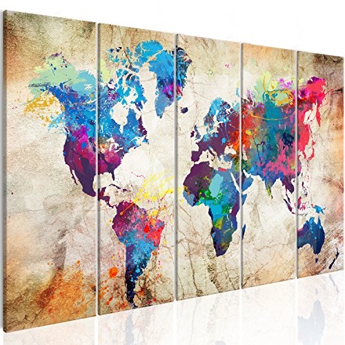 murando - Bilder Weltkarte 200x80 cm Vlies Leinwandbild 5 Teilig Kunstdruck modern Wandbilder XXL Wanddekoration Design Wand Bild - Abstrakt bunt Landkarte Reise k-A-0179-b-o